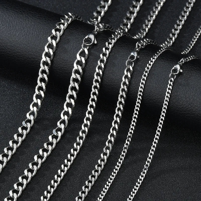 Slim Minimalist Stainless Steel Cuban Link Chain Necklace, 3 mm, 40 cm