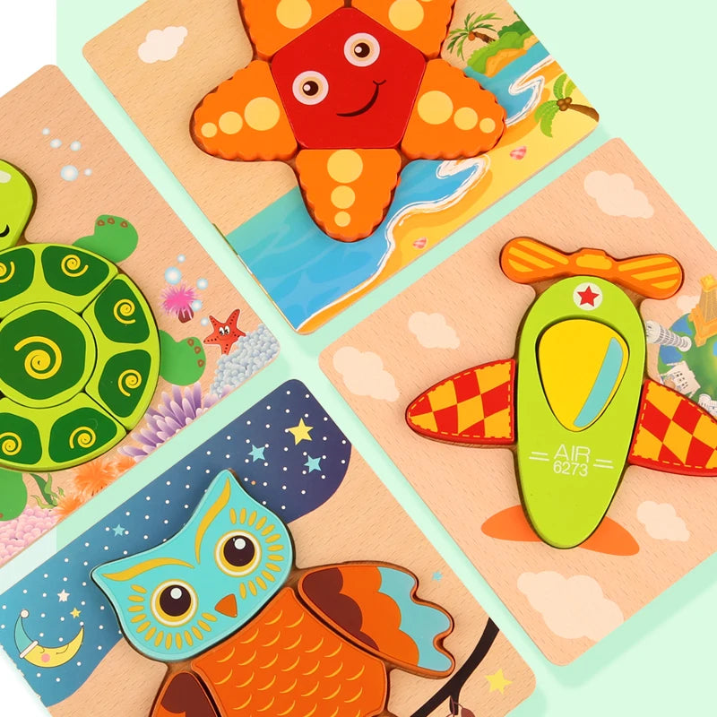 3D Wooden Cartoon Animal Puzzle – Fun & Educational Toy for Kids