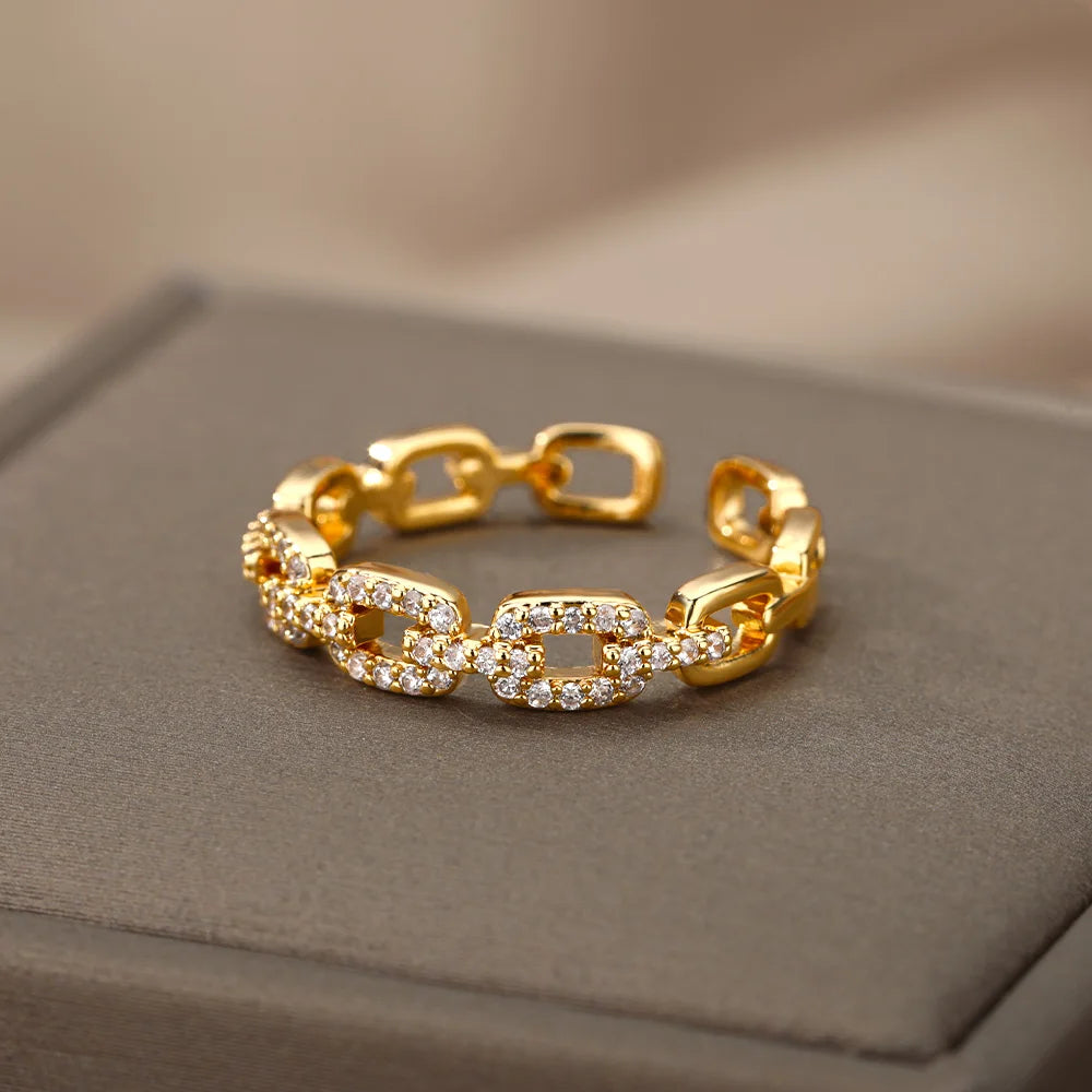Twist-Chain Zircon Adjustable Stainless Steel Ring