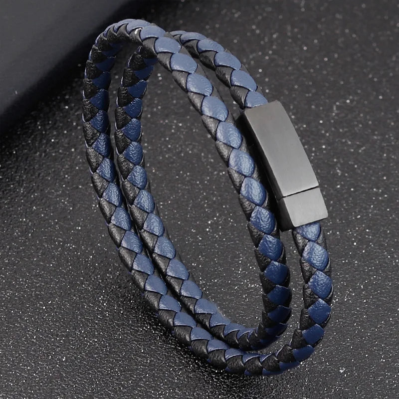Triple-Texture Leather Bracelet Layered Men’s Style