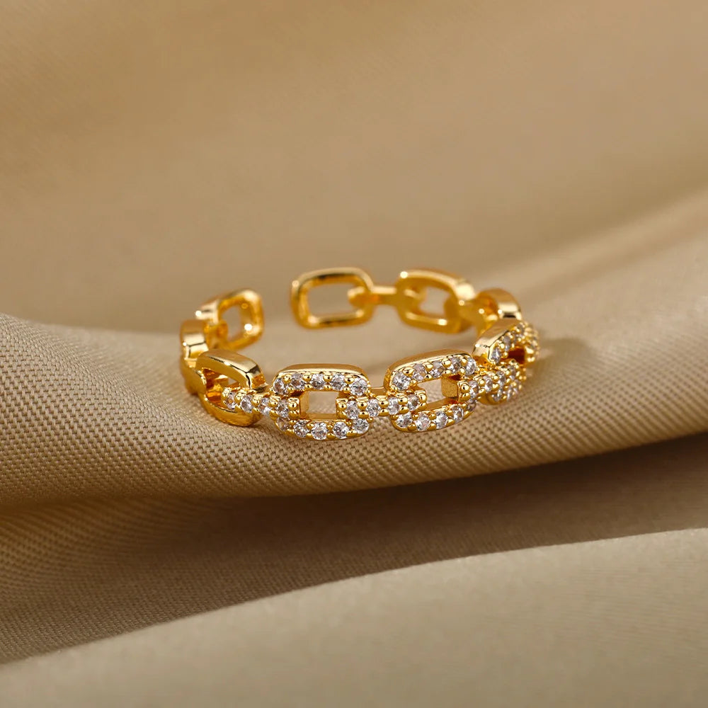 Twist-Chain Zircon Adjustable Stainless Steel Ring