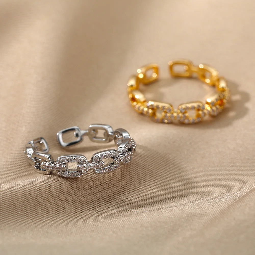 Twist-Chain Zircon Adjustable Stainless Steel Ring