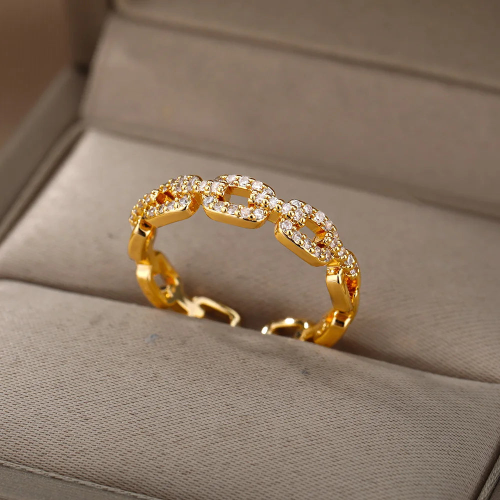 Twist-Chain Zircon Adjustable Stainless Steel Ring