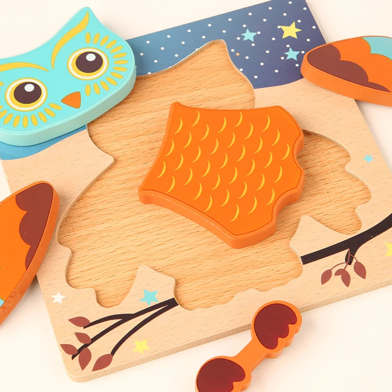 3D Wooden Cartoon Animal Puzzle – Fun & Educational Toy for Kids