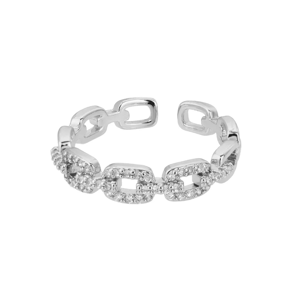 Twist-Chain Zircon Adjustable Stainless Steel Ring