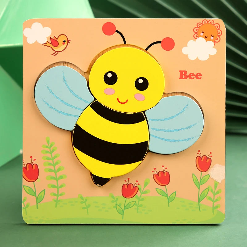 3D Wooden Cartoon Animal Puzzle – Fun & Educational Toy for Kids