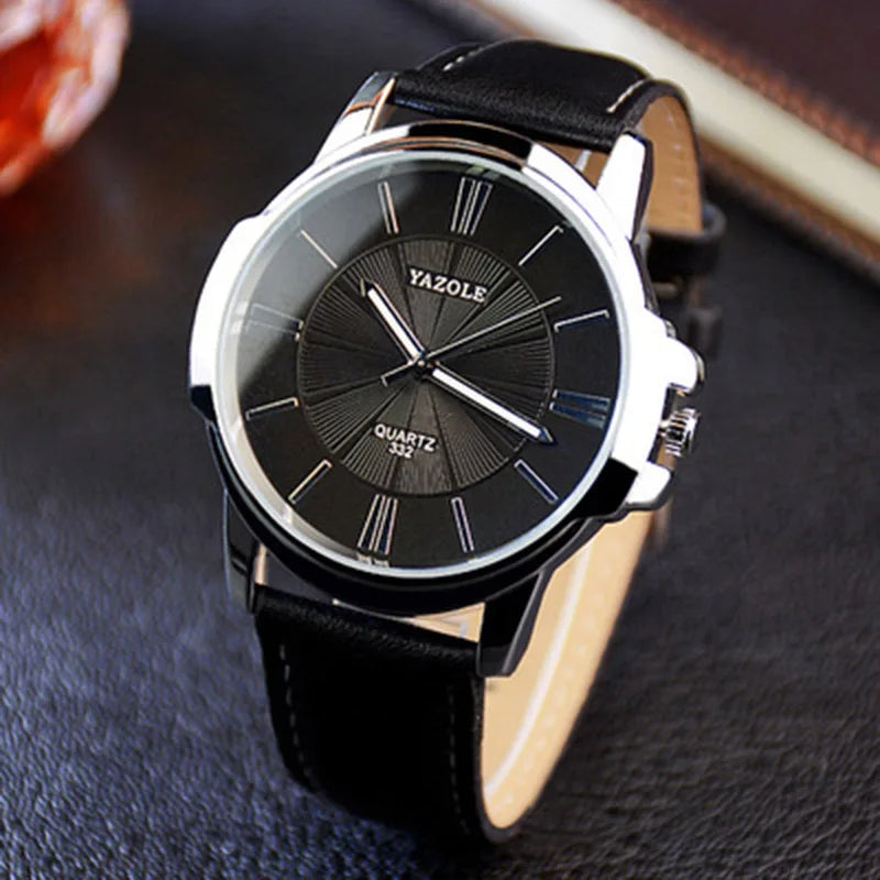 YAZOLE Roman-Dial Quartz Watch with Leather Strap, Slim 10 mm Case
