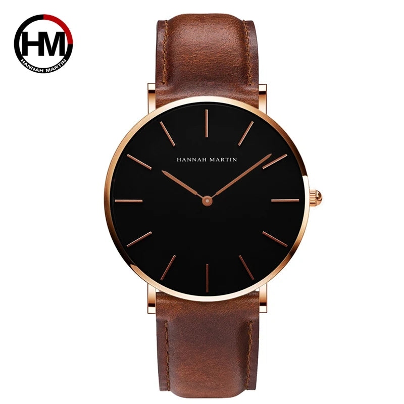 Slim Rose-Gold Dial Leather Quartz Dress Watch