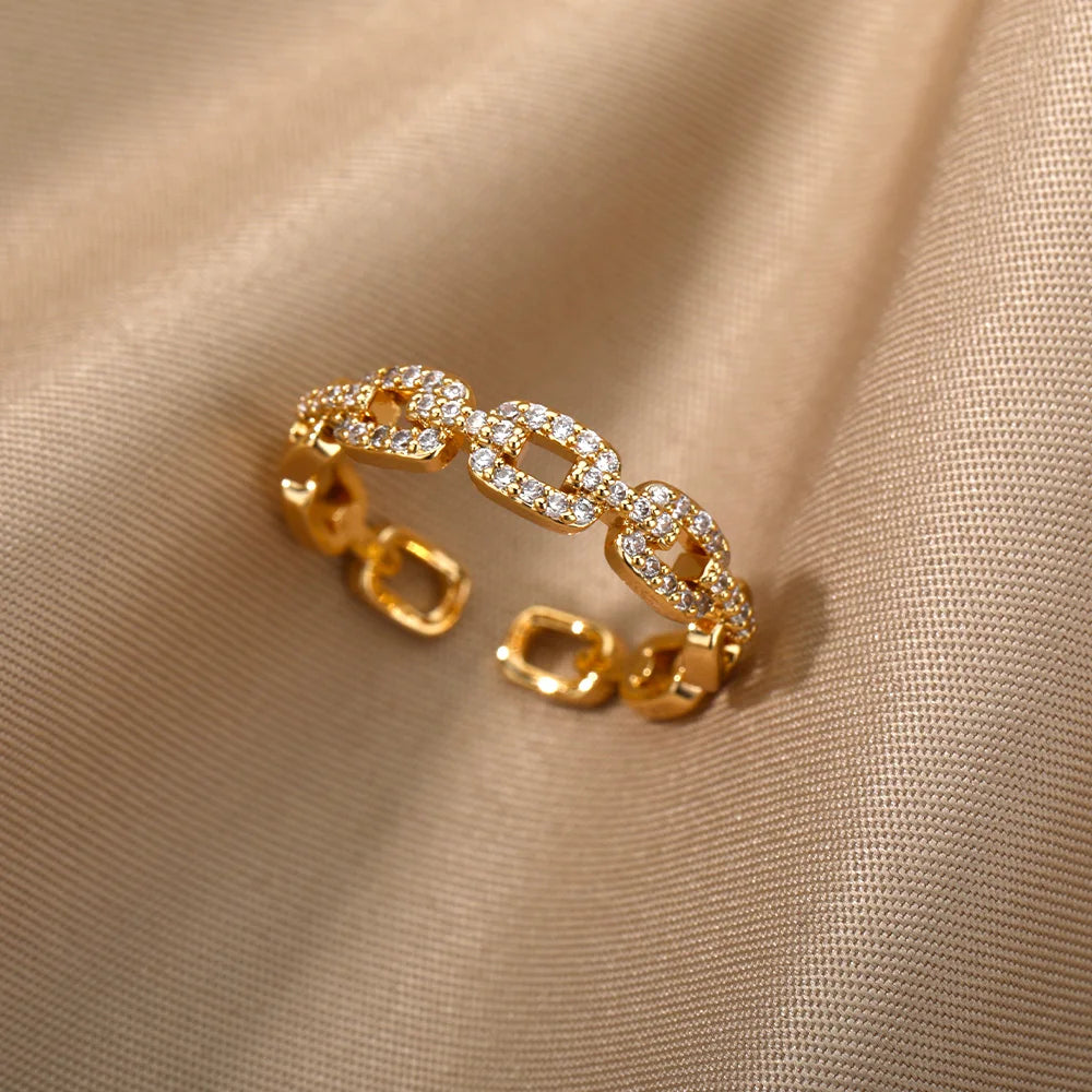 Twist-Chain Zircon Adjustable Stainless Steel Ring
