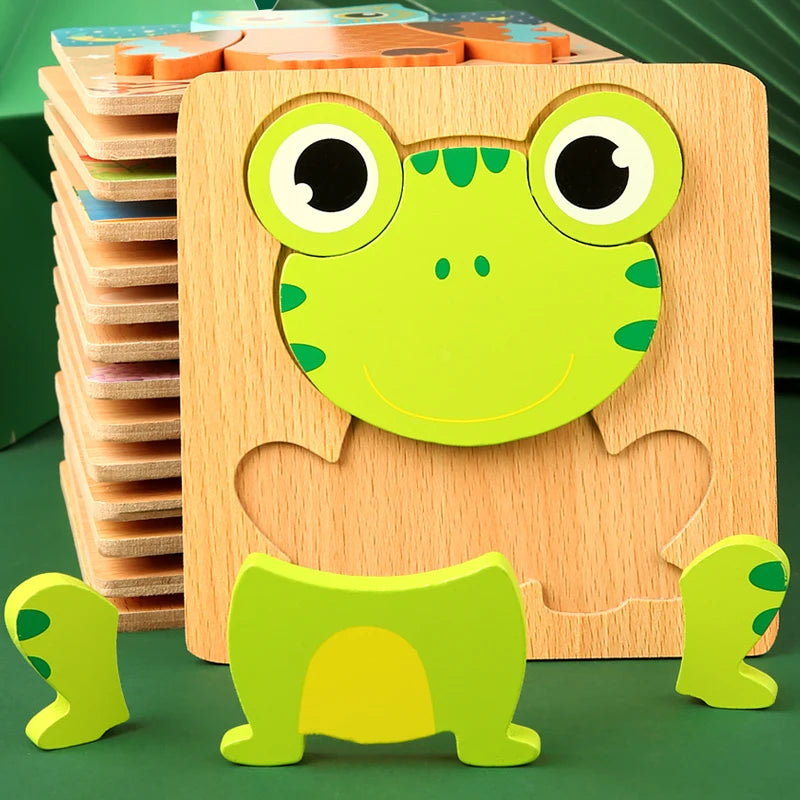 3D Wooden Cartoon Animal Puzzle – Fun & Educational Toy for Kids