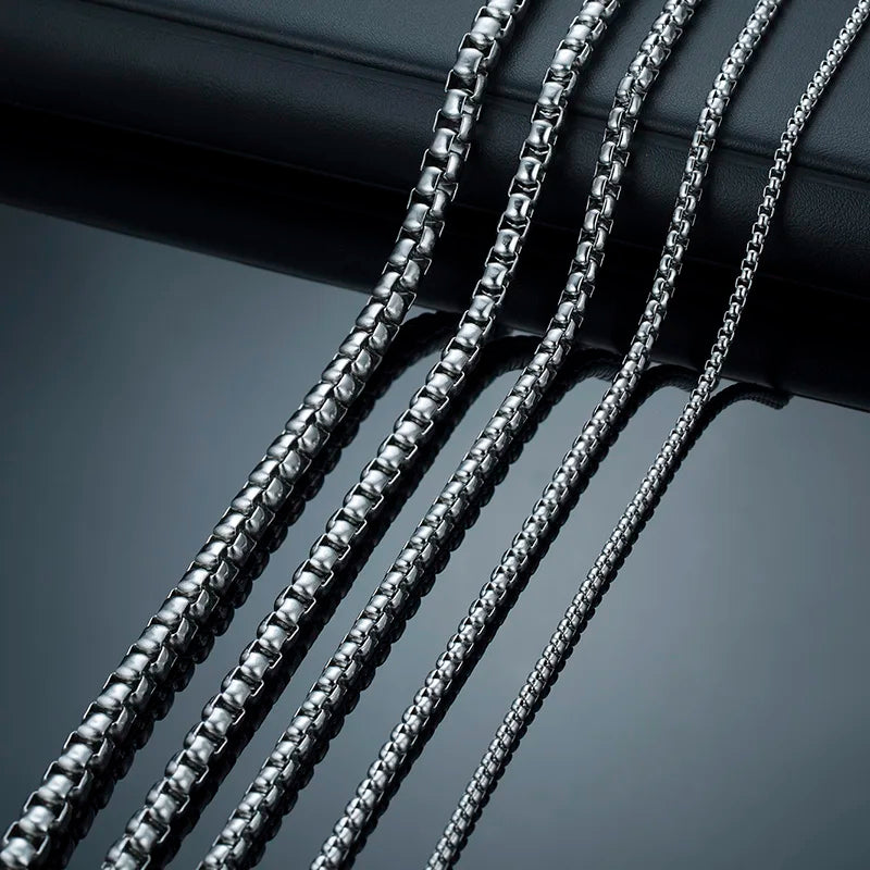Durable Stainless Steel Round Box Chain Necklace, 3–7 mm Slim Links