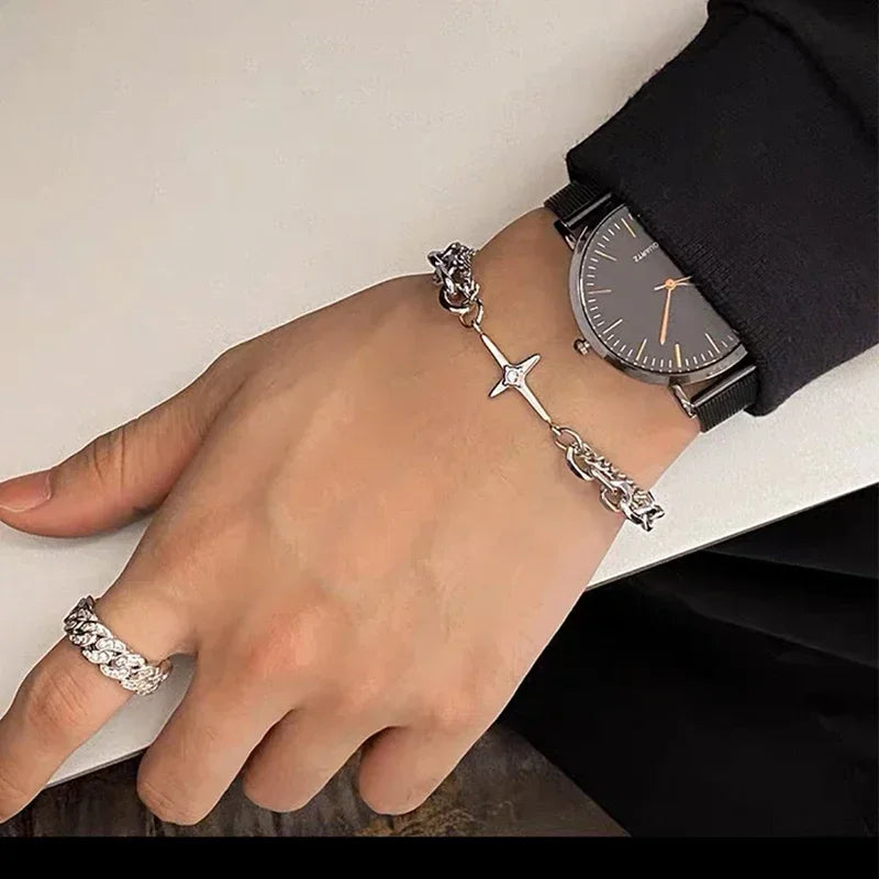 Vintage Star Bracelet – Unisex Punk Multilayer Chain & Link Design