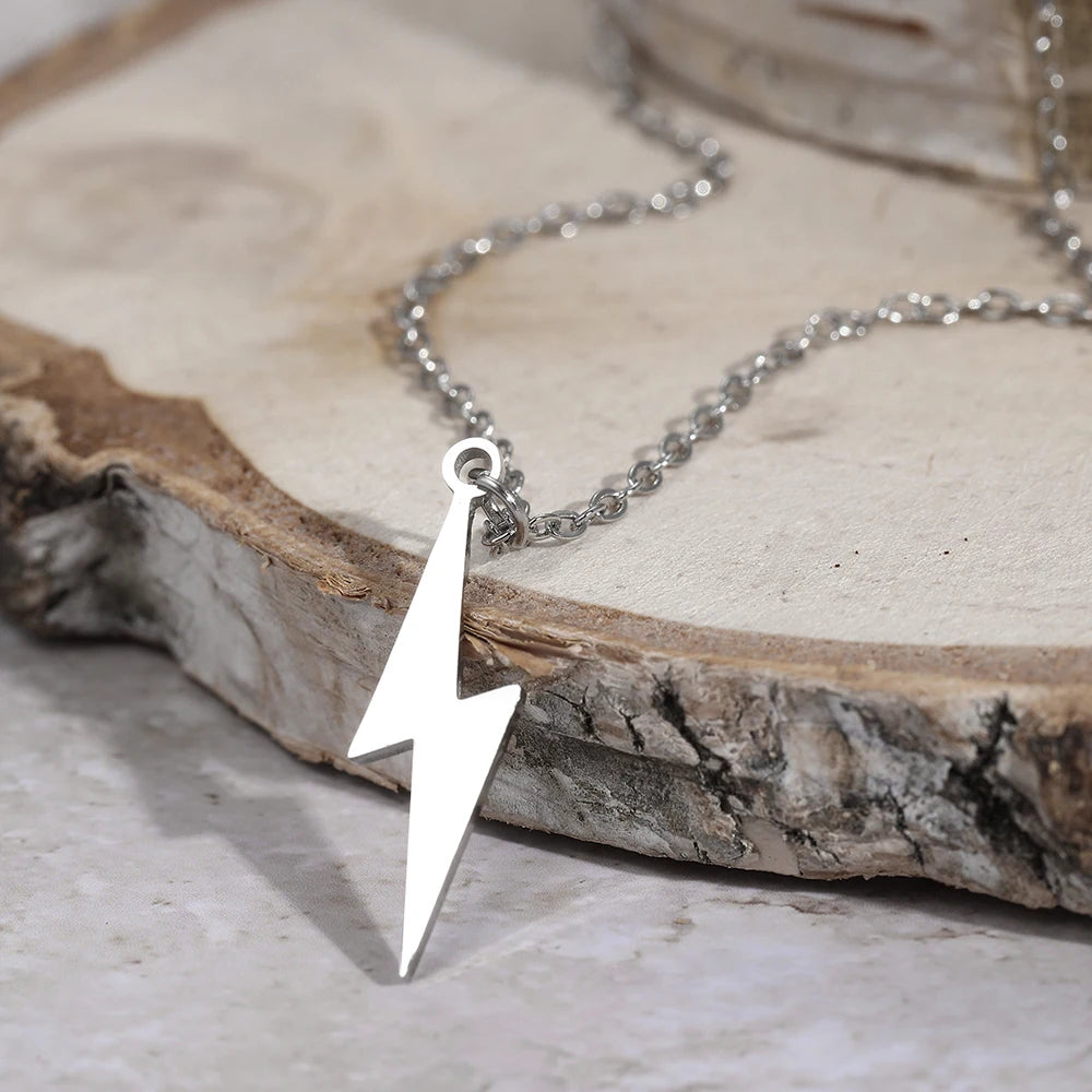Lightning Bolt Stainless Steel Pendant Necklace