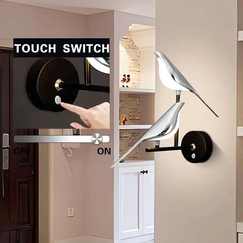 Nordic Touch LED Wall Lamp – Bird Design Gold/Silver Decorative Light