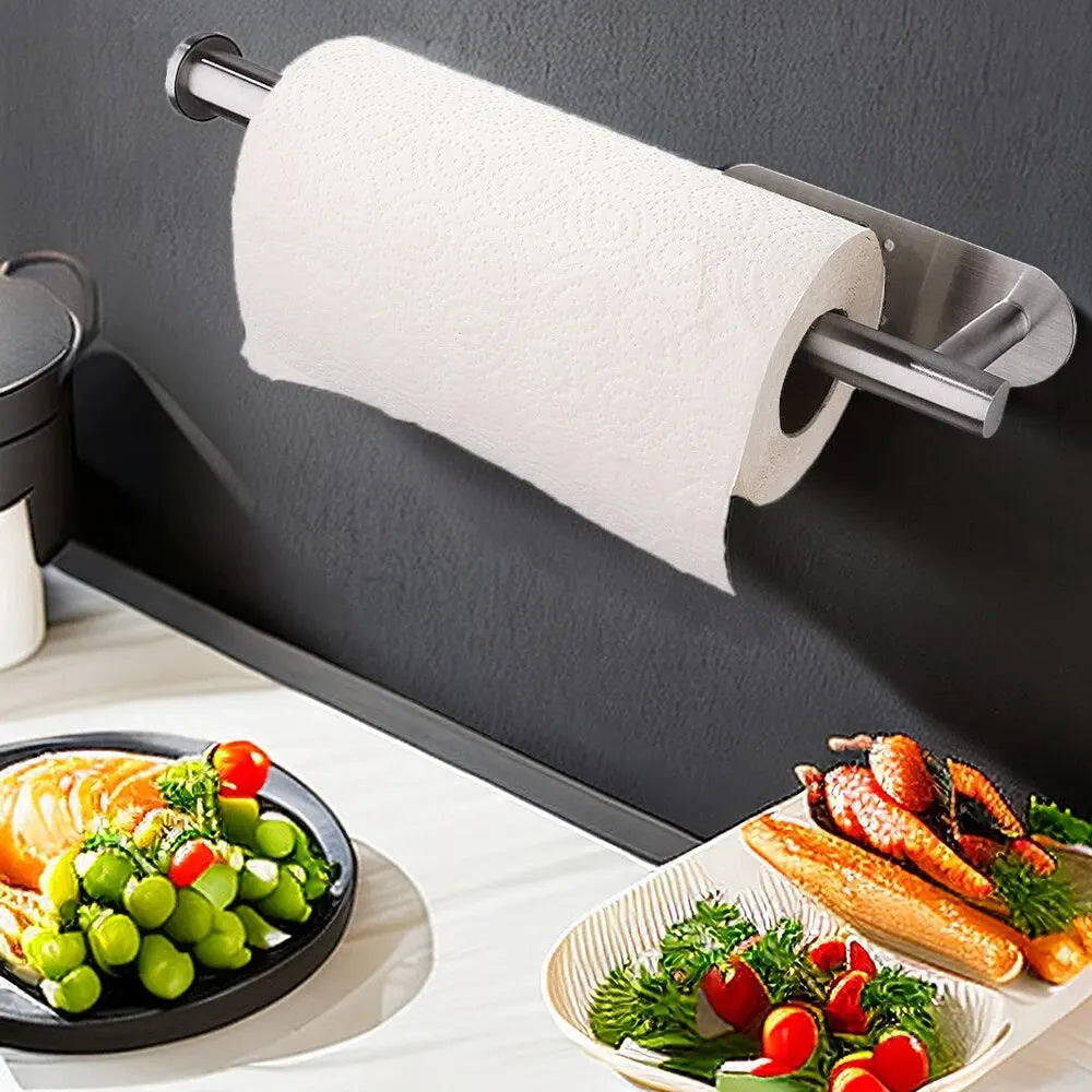 Kitchen Paper Towel Holder Adhesive Tissue Hanger Toilet Roll Paper Dispenser Cabinet Storage
