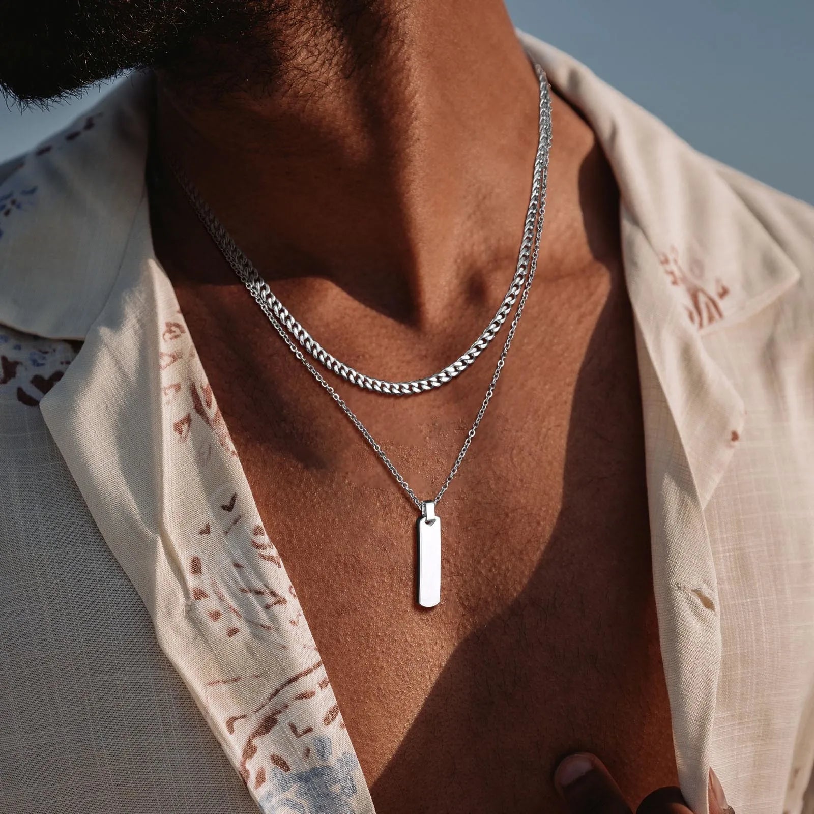 Minimal Layered Bar Pendant Stainless Steel Necklace Set