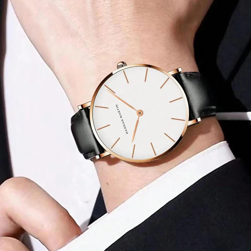 Slim Rose-Gold Dial Leather Quartz Dress Watch