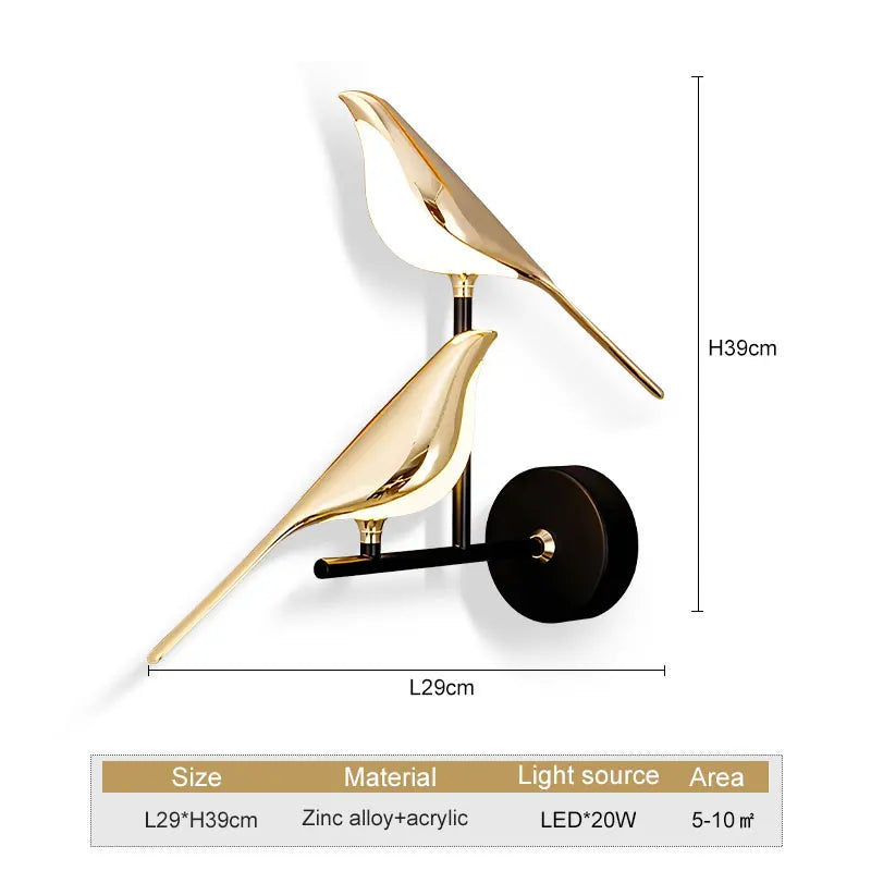 Nordic Touch LED Wall Lamp – Bird Design Gold/Silver Decorative Light