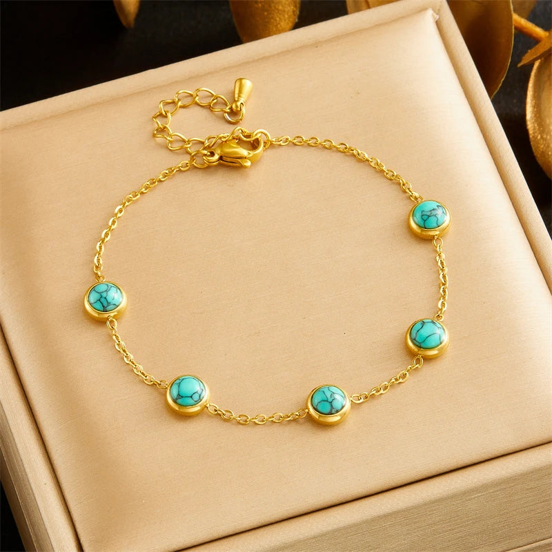 Women's Jewelry Set – Turquoise Round Necklace, Bracelet & Earrings, Elegant Party Style
