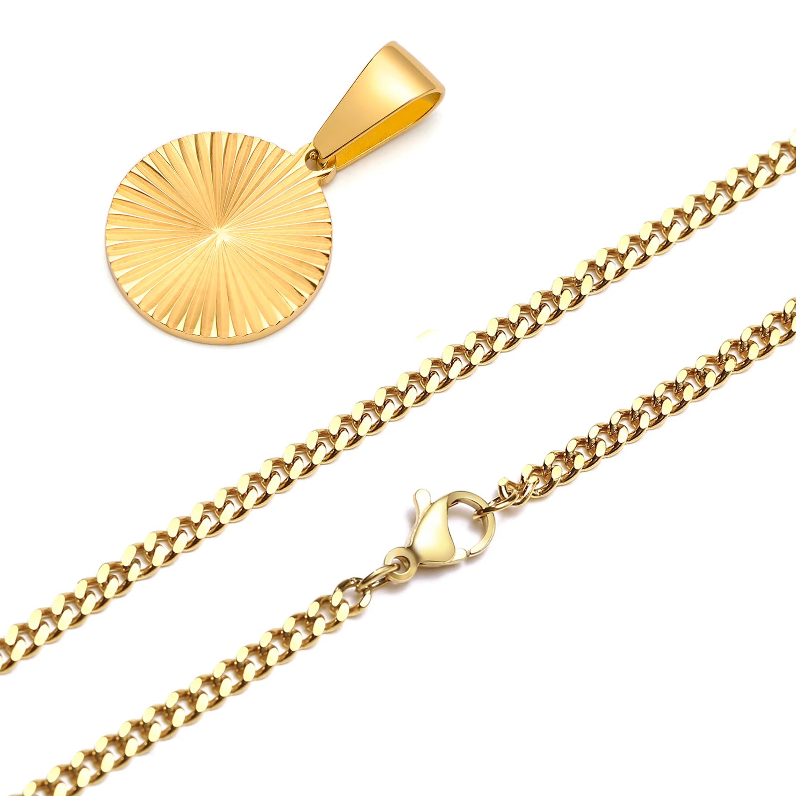 Sunburst Rectangle Pendant Gold-Plated Stainless Steel Necklace