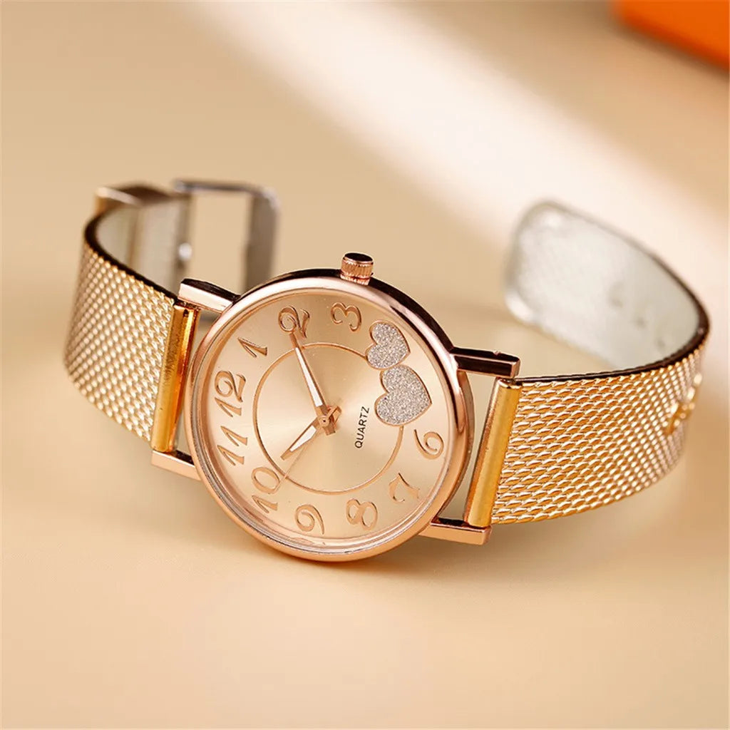 Women's Luxury Quartz Watch – Elegant Round Dial, Mesh Bracelet, Waterproof Design