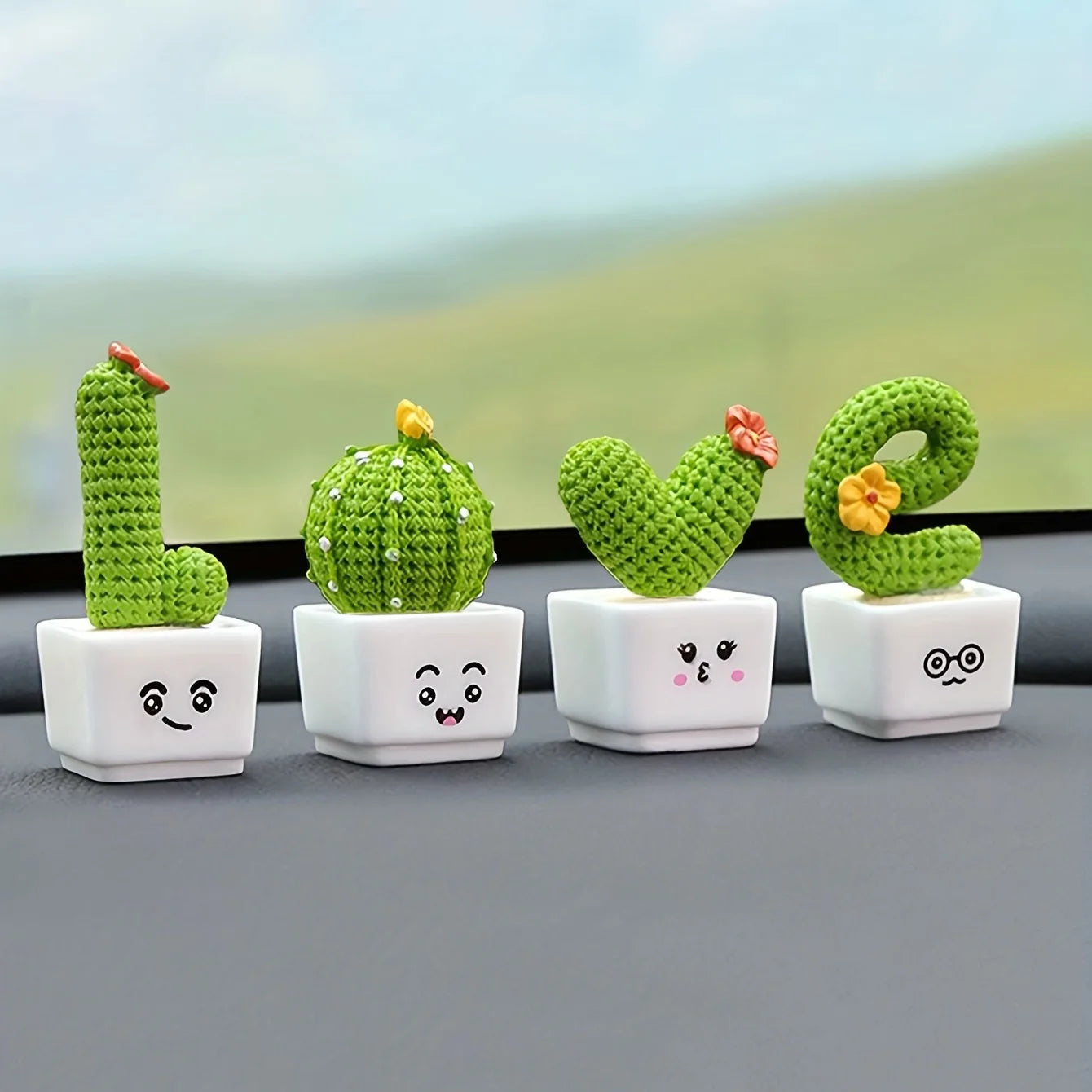 Mini Resin Succulent Cactus Set (4pcs) – Cute Decorative Plants for Home, Office & Car