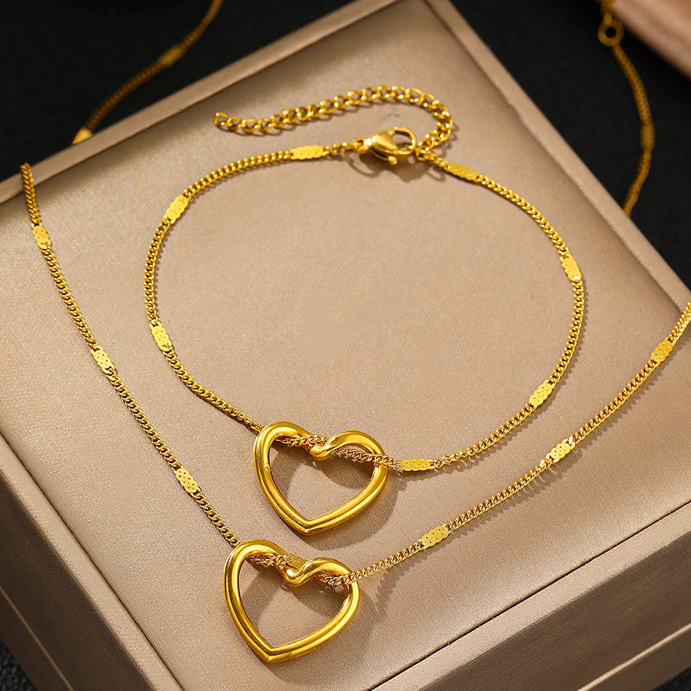 Light-Luxe Twisted Heart Stainless Steel Jewelry Set