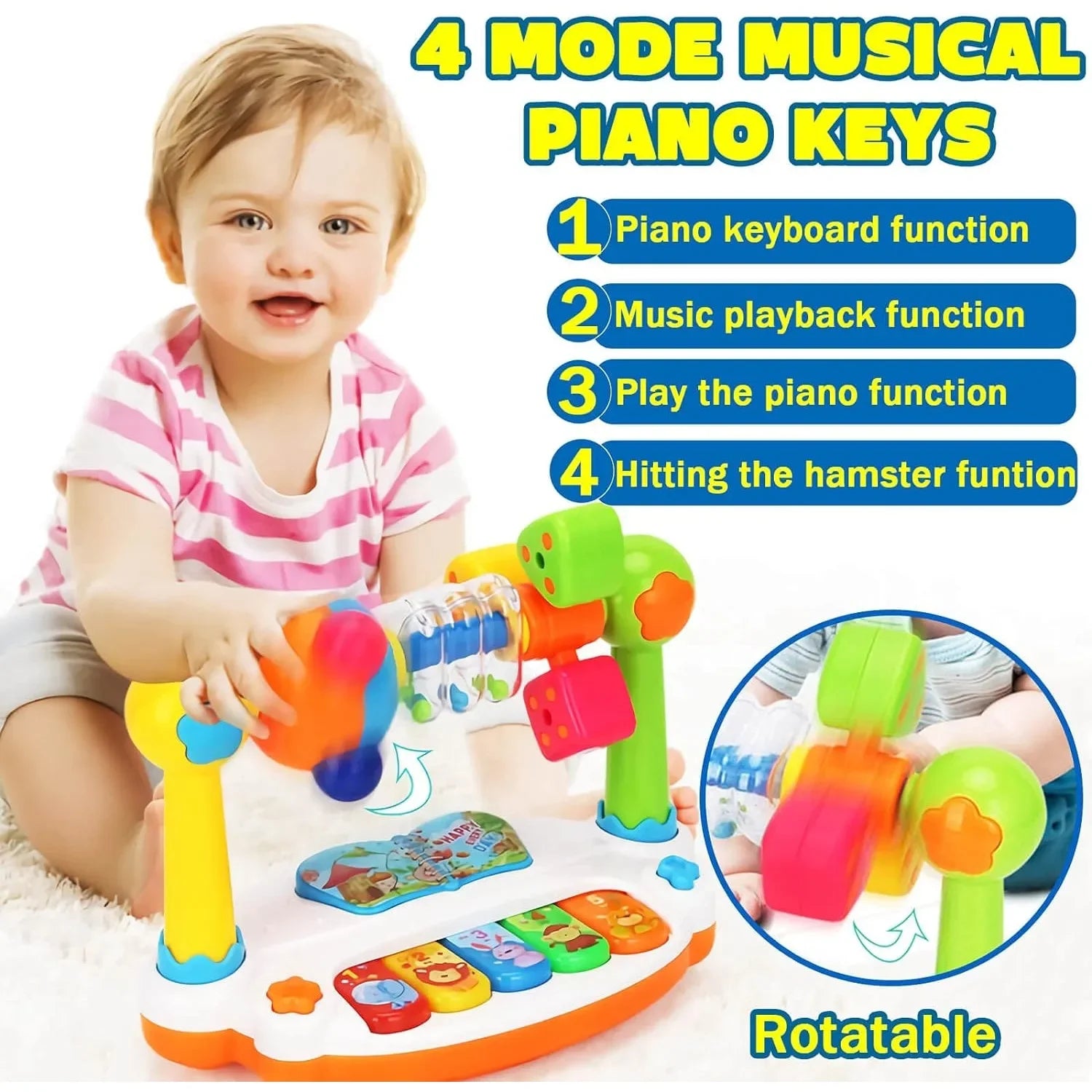 Children’s Rotating Music Piano – Educational Light and Sound Toy Keyboard