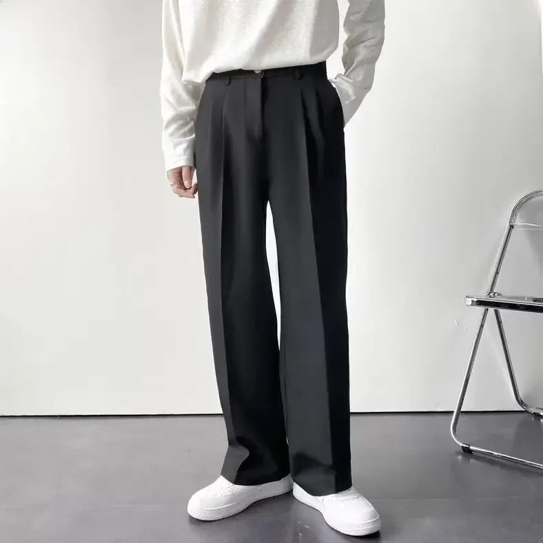 Winter Trendy Men’s Solid-Color Straight-Leg Trousers with Clean Draped Look