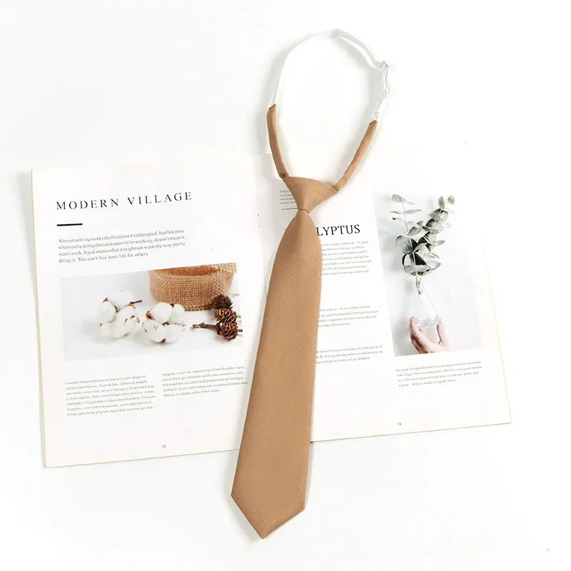 Pre-tied “Lazy” JK-Preppy Neck Tie for Women – Adjustable Clip/Elastic, Vintage Plaids & Stripes