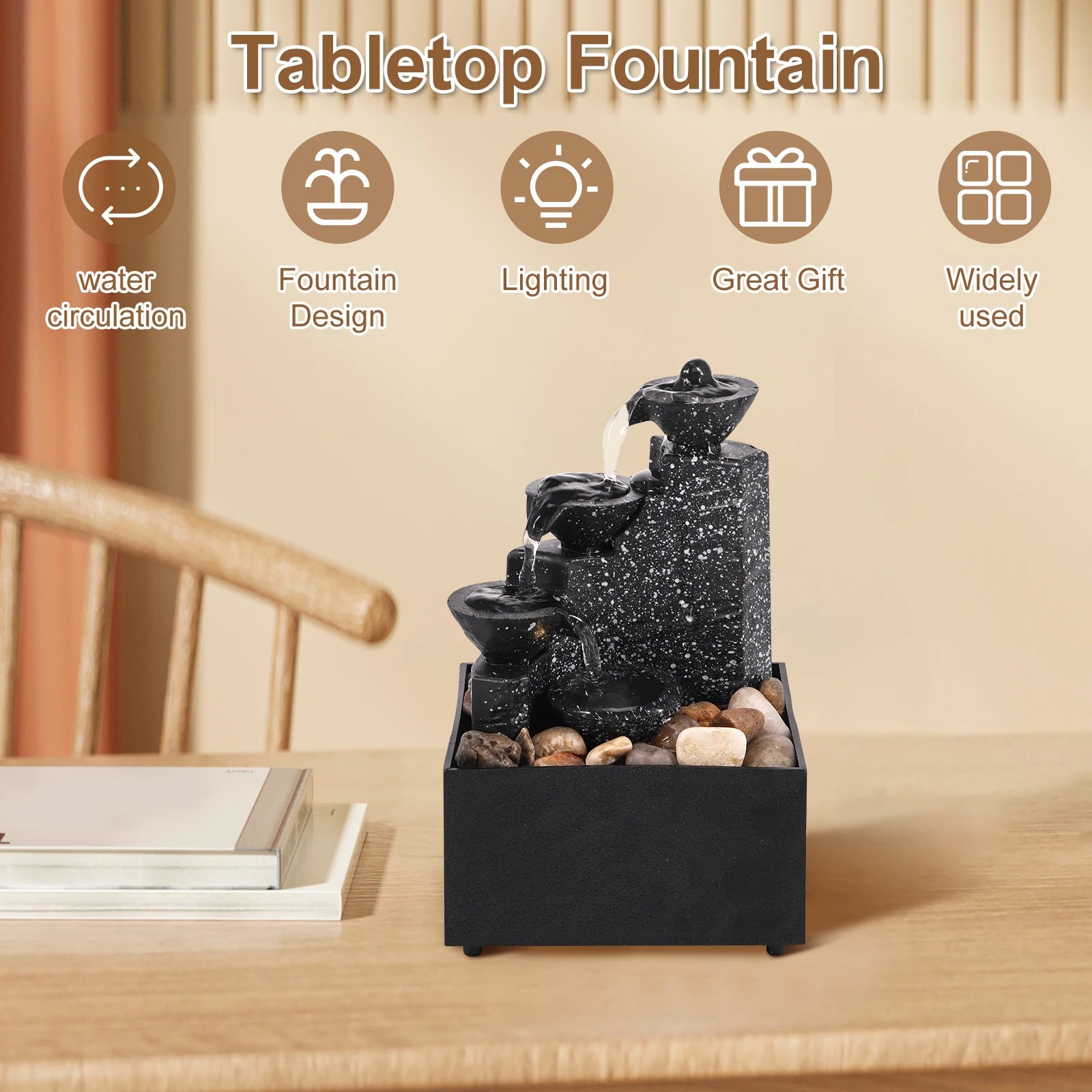 Voltsify ZenFlow Tabletop Fountain with LED Light – Plastic Water Feature 20cm