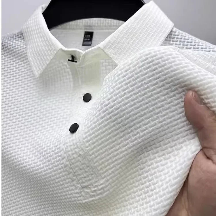 Men’s Ice-Silk Textured Polo Tee – Breathable Short-Sleeve