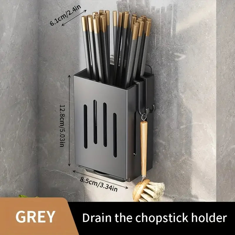 Wall-Mounted Kitchen Utensil Rack with Drain Tray – Multifunctional Cutlery Storage