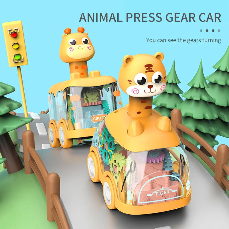 Children’s Gear Car with Animal Top – Press-and-Go Inertia Toy