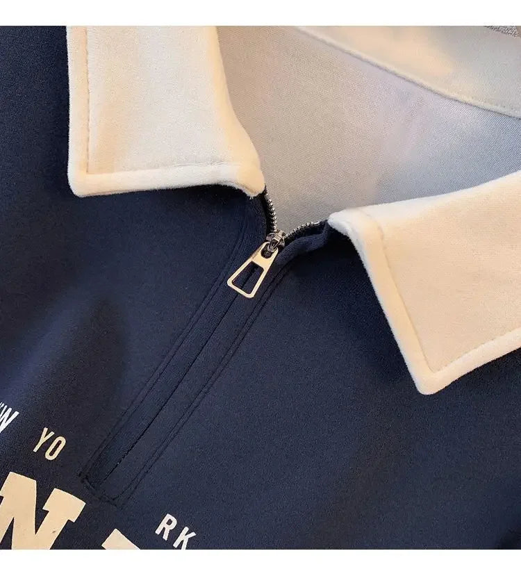 Women’s Polo-Collar Color-Block Zip Sweatshirt – Lightweight, Spring/Autumn