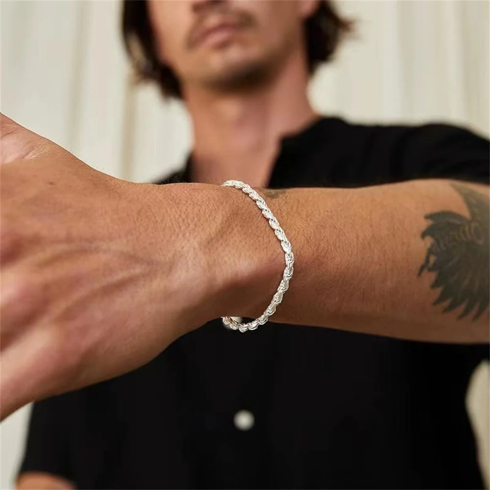 Twisted Stainless Steel Link Bracelet with Lobster Clasp, Everyday Classic