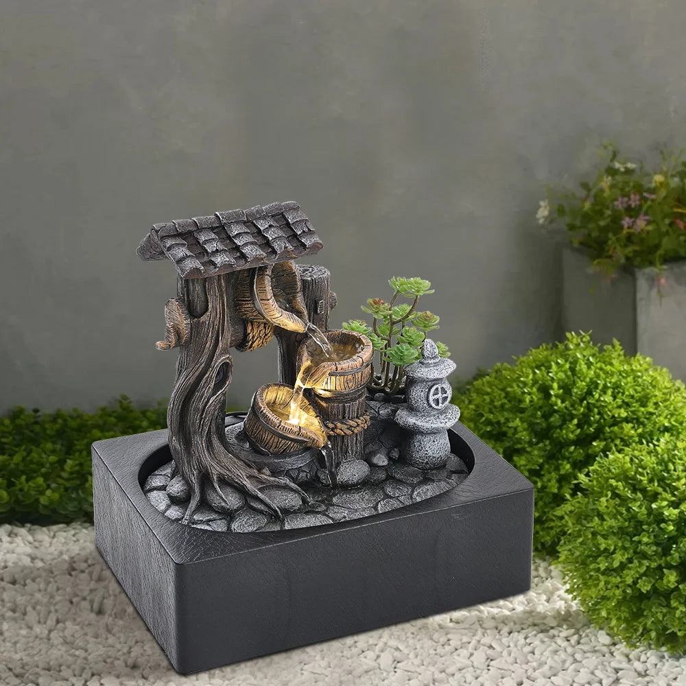 Voltsify Desktop Fountain Decoration with LED Lights – Resin Water Feature