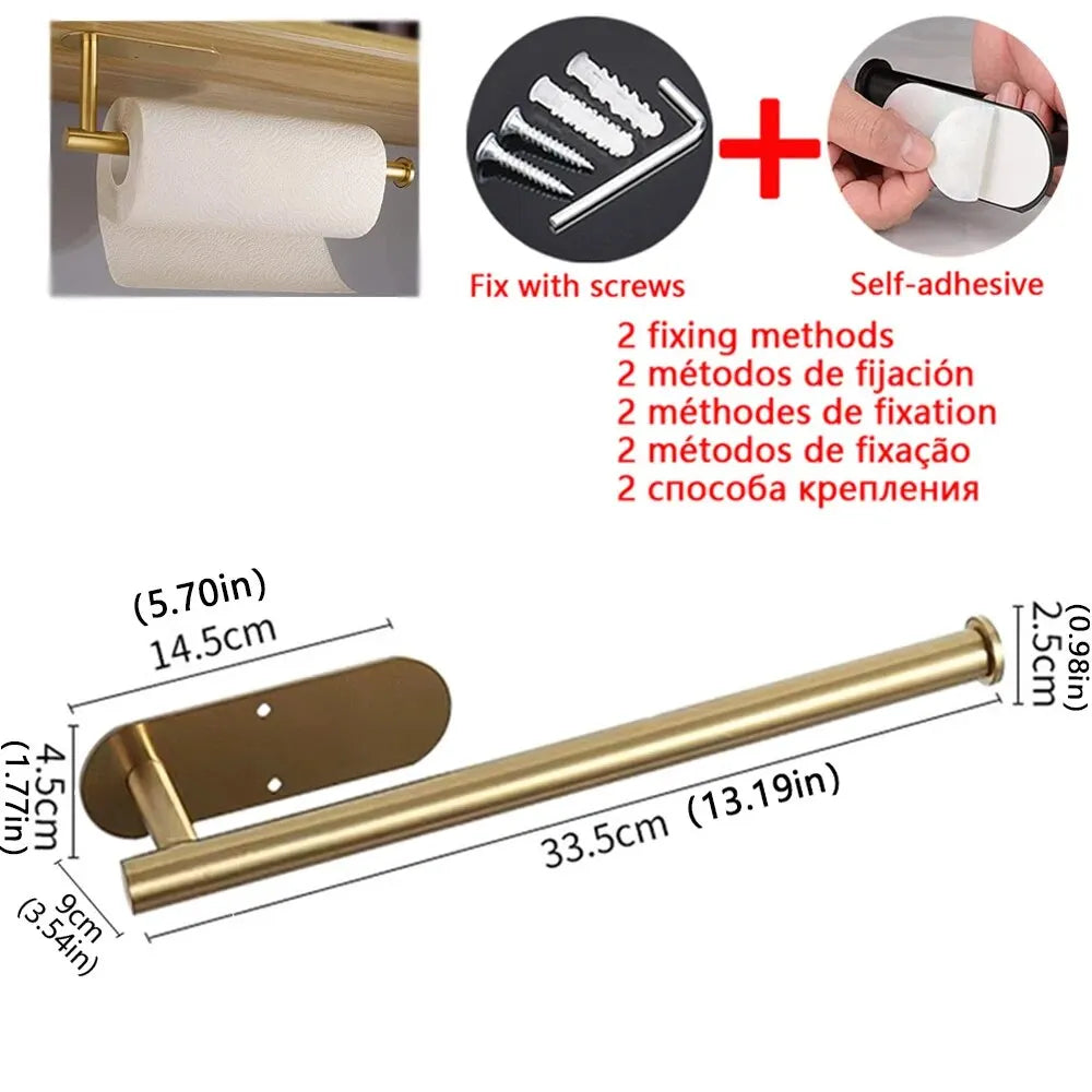 Kitchen Paper Towel Holder Adhesive Tissue Hanger Toilet Roll Paper Dispenser Cabinet Storage