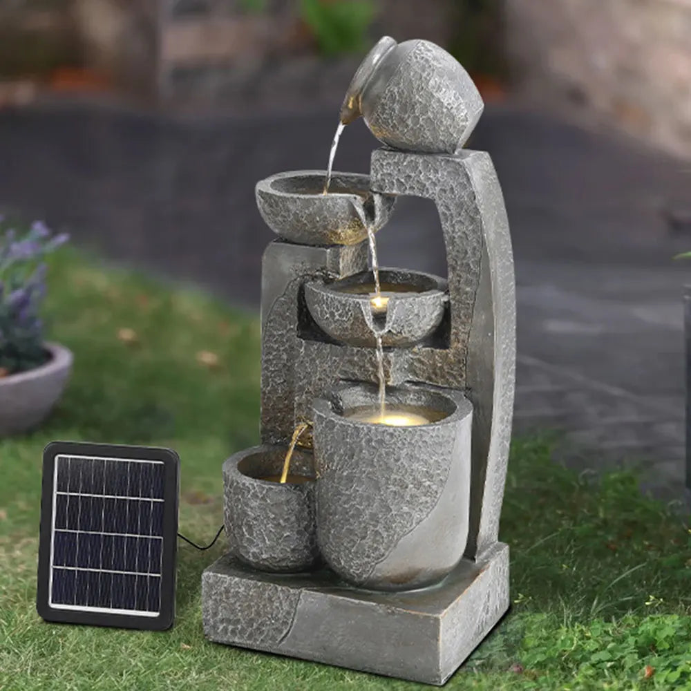 Solar-Powered Cascade Water Fountain – Elegant Decoration for Gardens, Patios & Balconies
