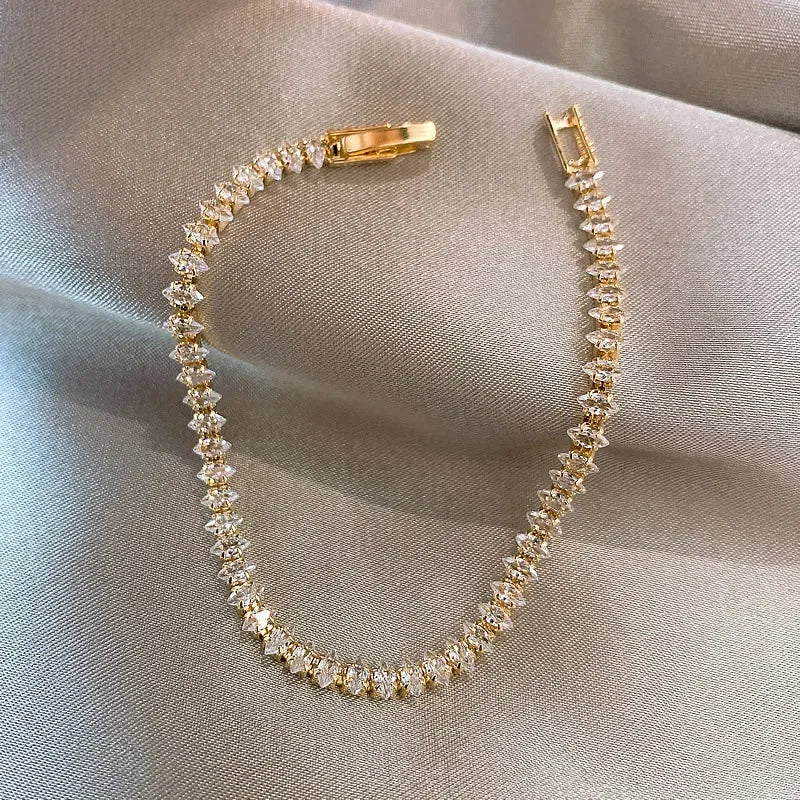 Luxury Crystal Tennis Bracelet – Gold Color, Cubic Zirconia, Trendy Design