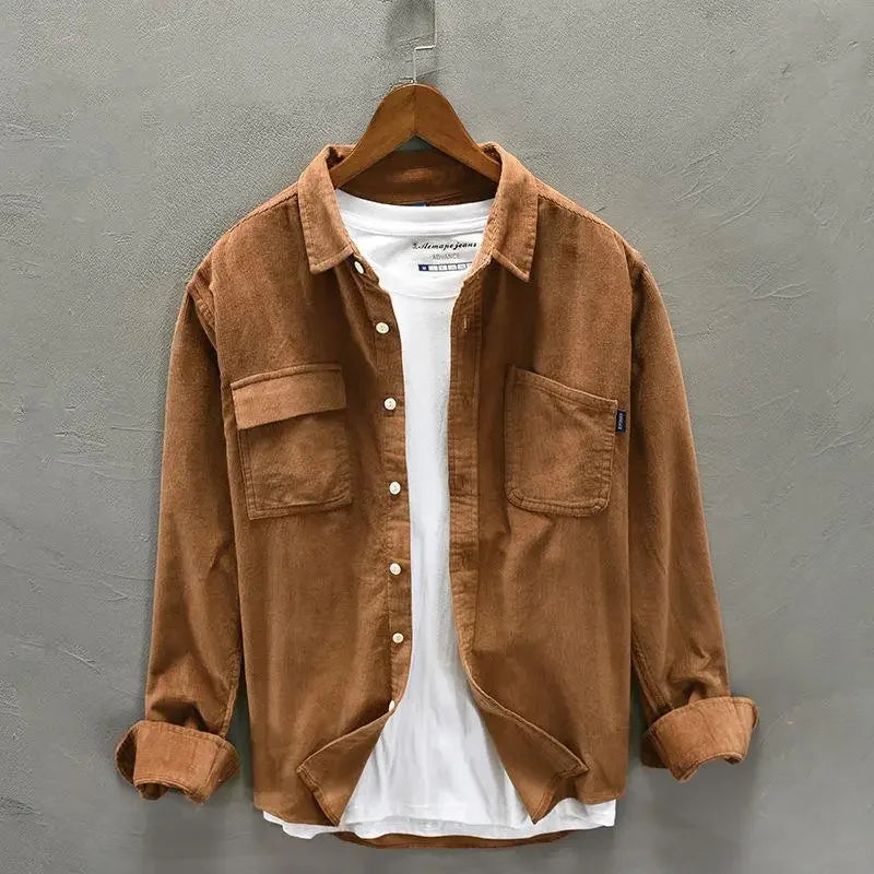 Men’s Corduroy Shirt Jacket – Long Sleeve, Single-Breasted, Casual/Smart Overshirt