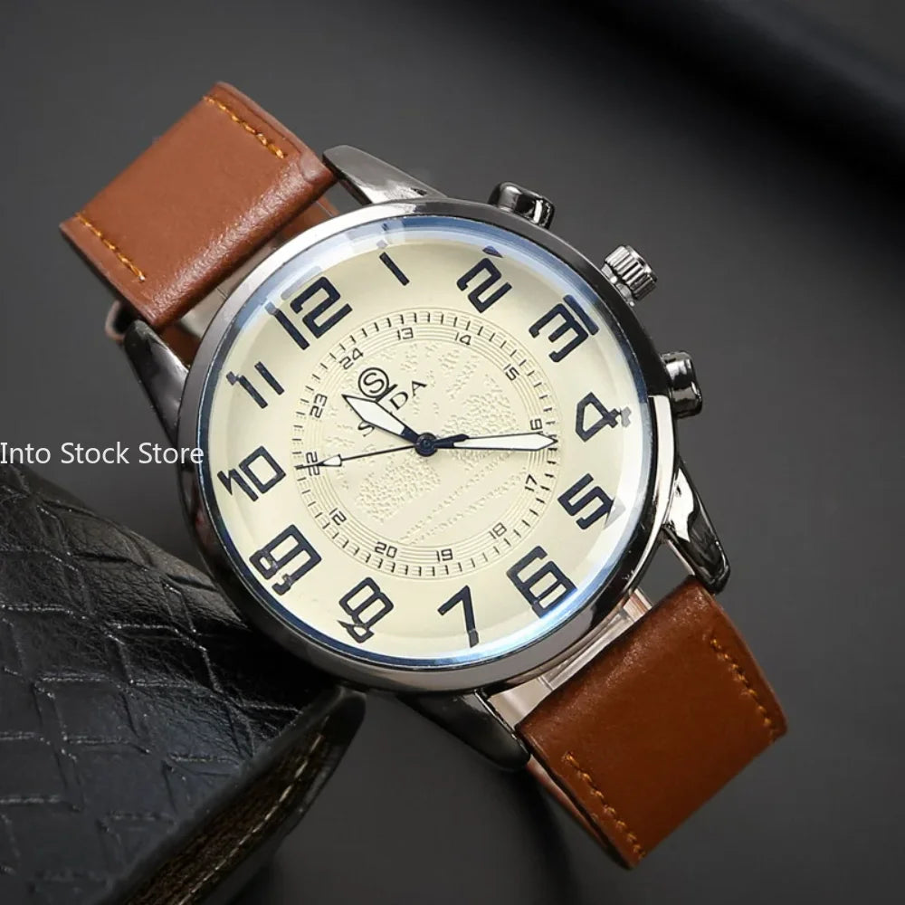 Vintage-Style Arabic Numeral Quartz Watch with Leather Strap, 10 mm Case