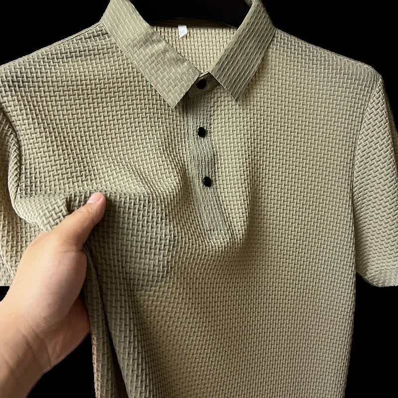 Men’s Ice-Silk Textured Polo Tee – Breathable Short-Sleeve