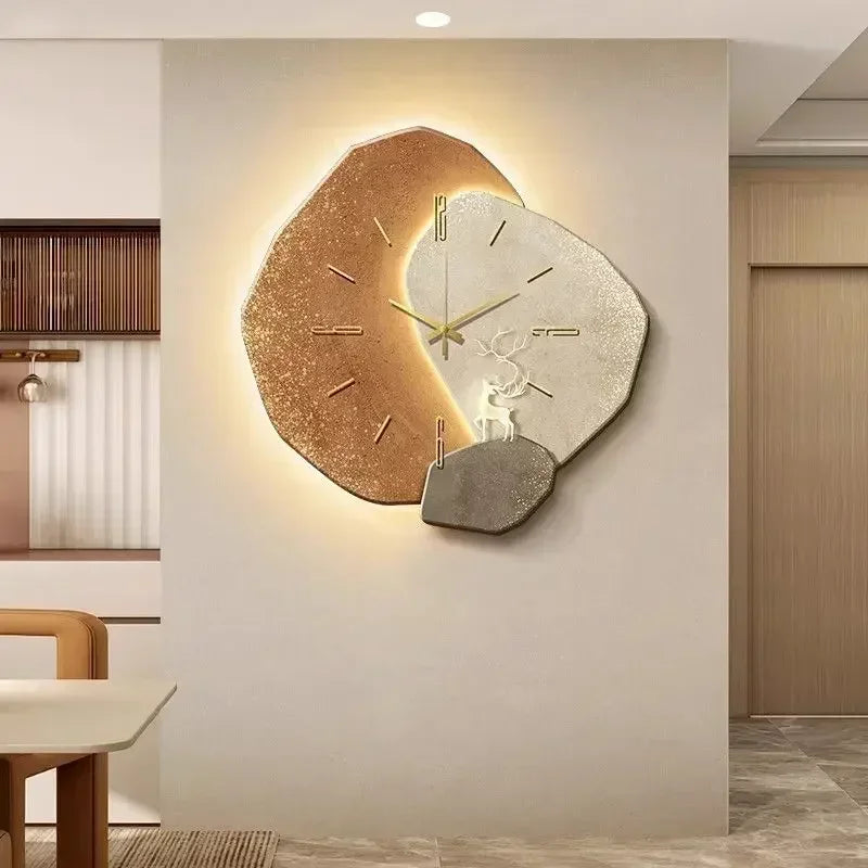 European Premium Wall Lamp Clock with LED Light – Beige Wall Clock Lighting Fixture