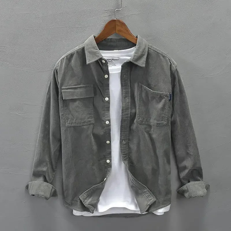 Men’s Corduroy Shirt Jacket – Long Sleeve, Single-Breasted, Casual/Smart Overshirt