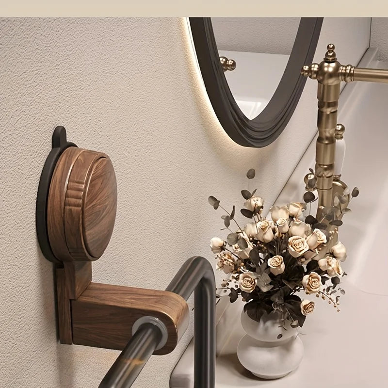 Vintage Walnut Wood Towel Ring – No-Drill Wall-Mounted Holder