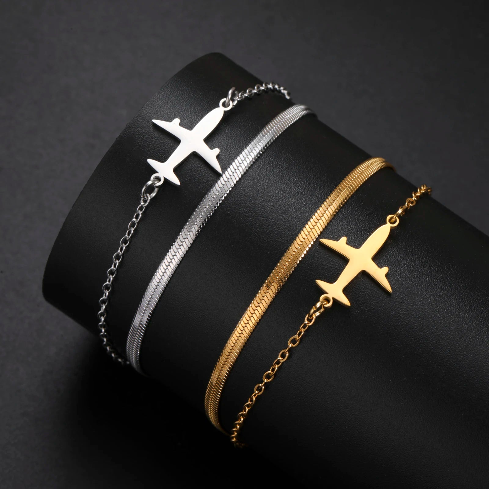 Women's Luxury Bracelet – Gold Plated Snake Chain with Airplane Pendant