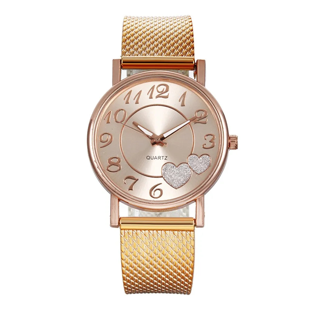 Women's Luxury Quartz Watch – Elegant Round Dial, Mesh Bracelet, Waterproof Design