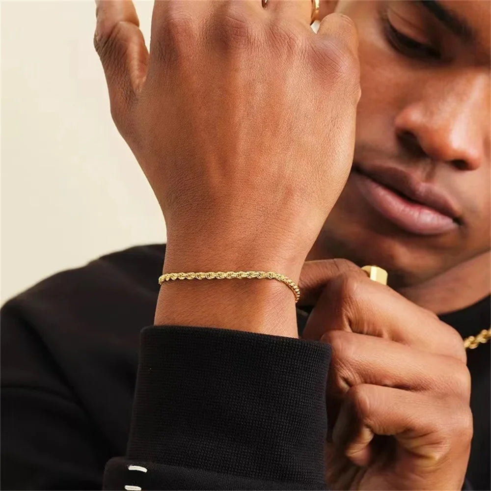 Twisted Stainless Steel Link Bracelet with Lobster Clasp, Everyday Classic