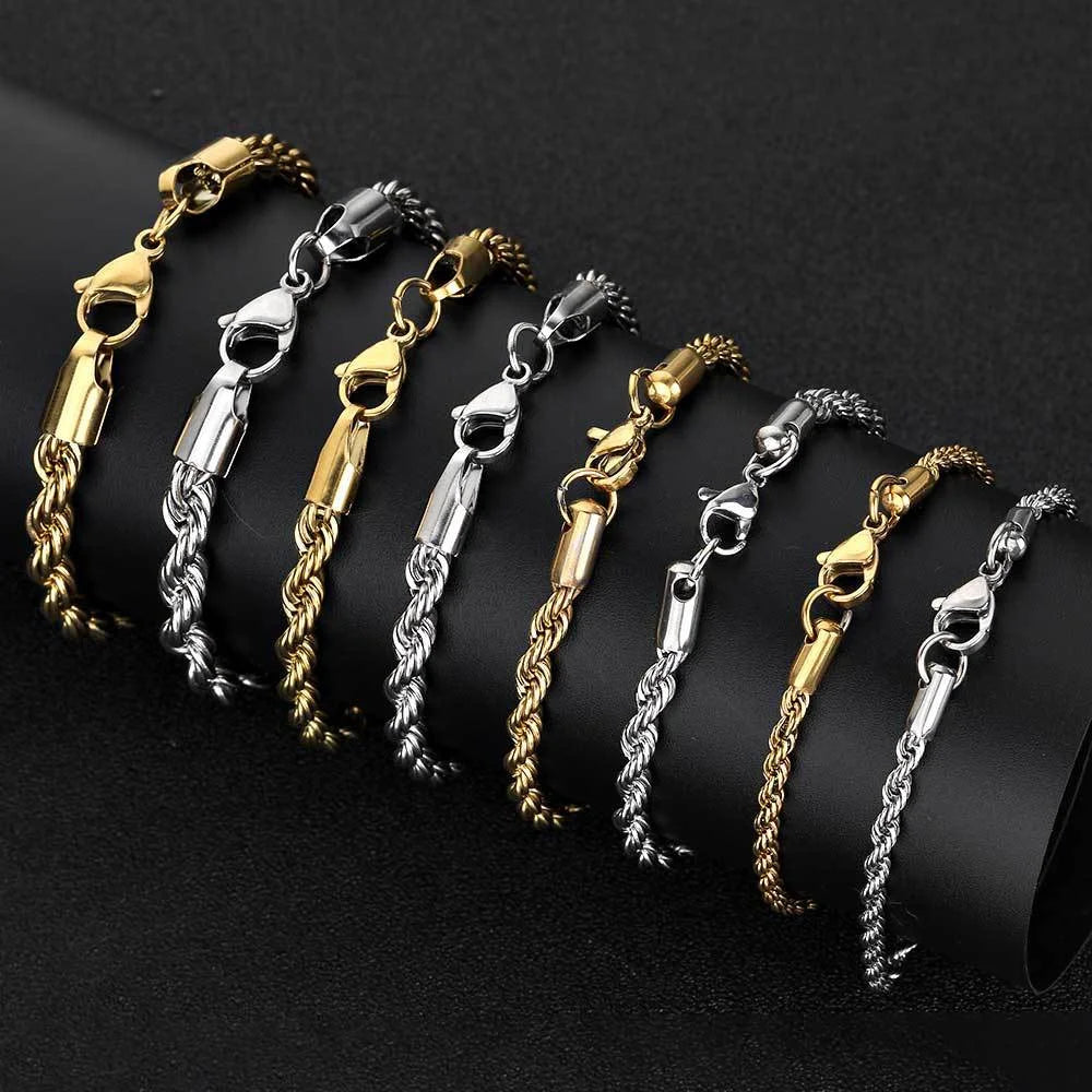 Twisted Stainless Steel Link Bracelet with Lobster Clasp, Everyday Classic